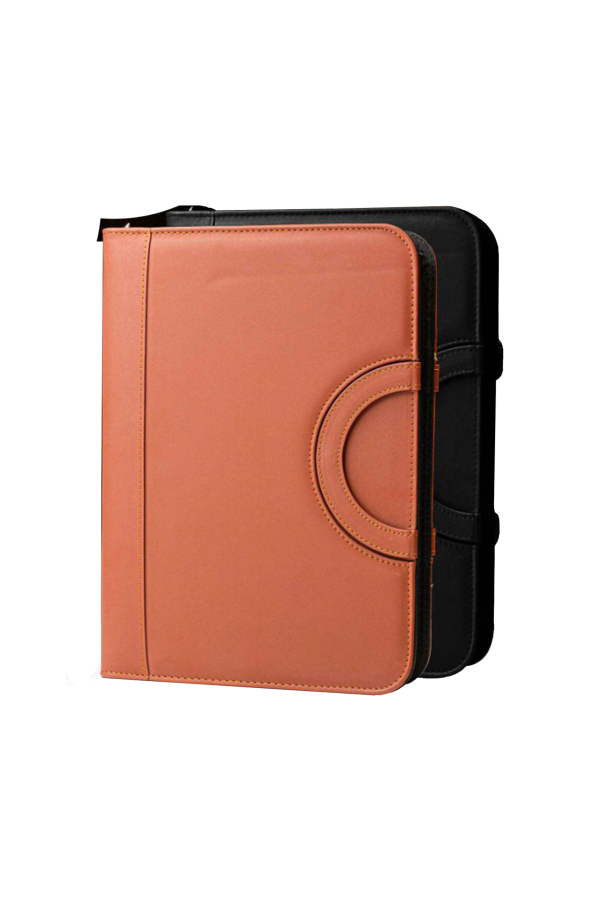 Portfolio with zipper and handle Brown